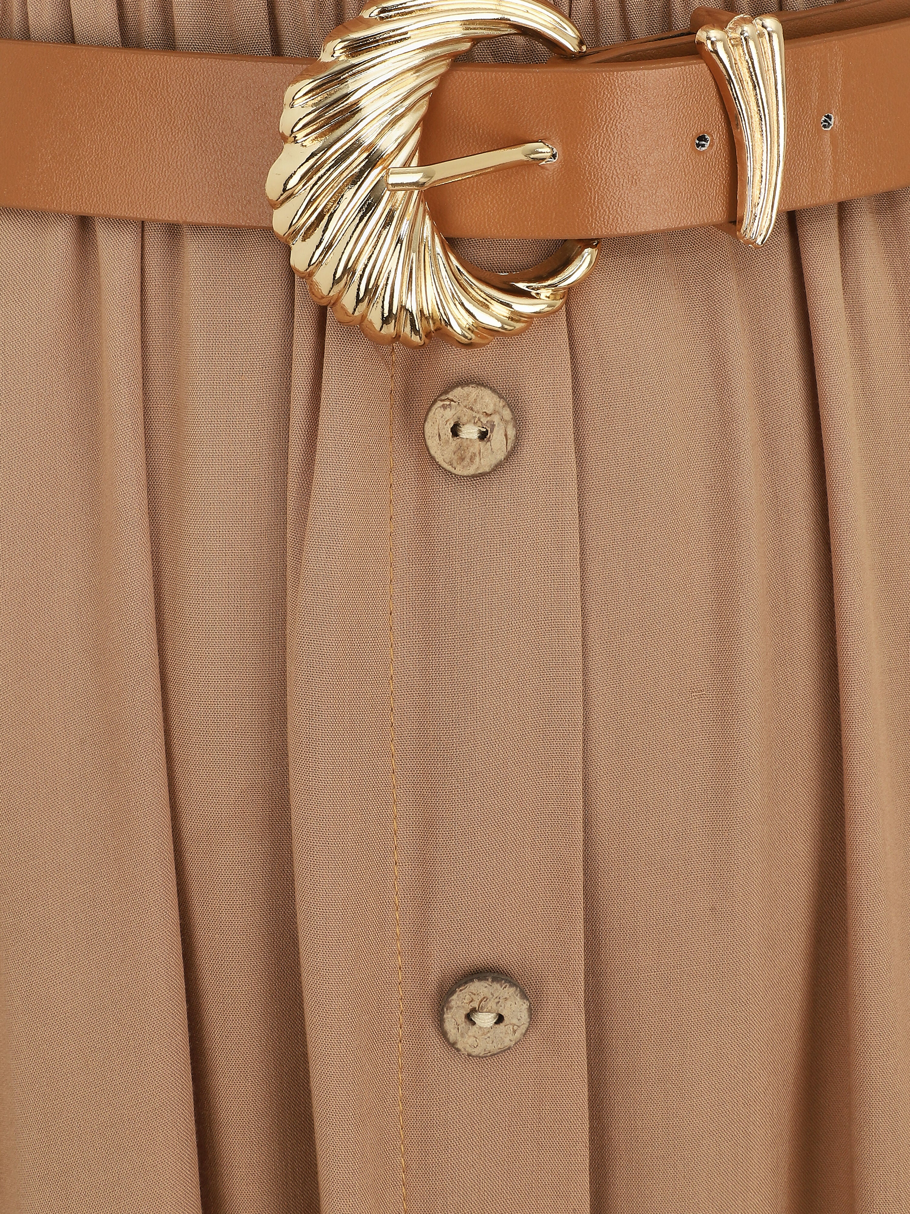Effen. mouwloze lange jurk met knopen - Beige - Image 3