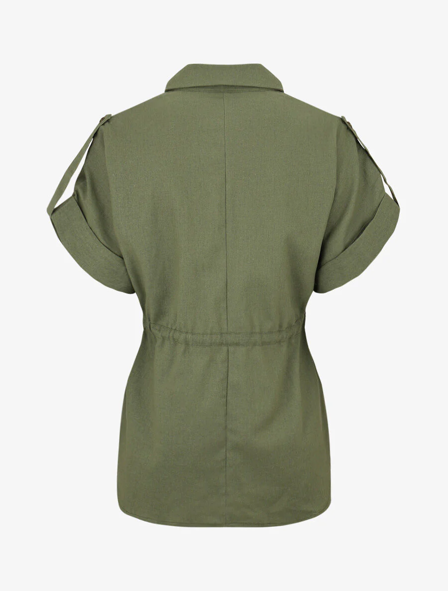 Effen overhemd en broek met linnen effect - Kakigroen - Image 4