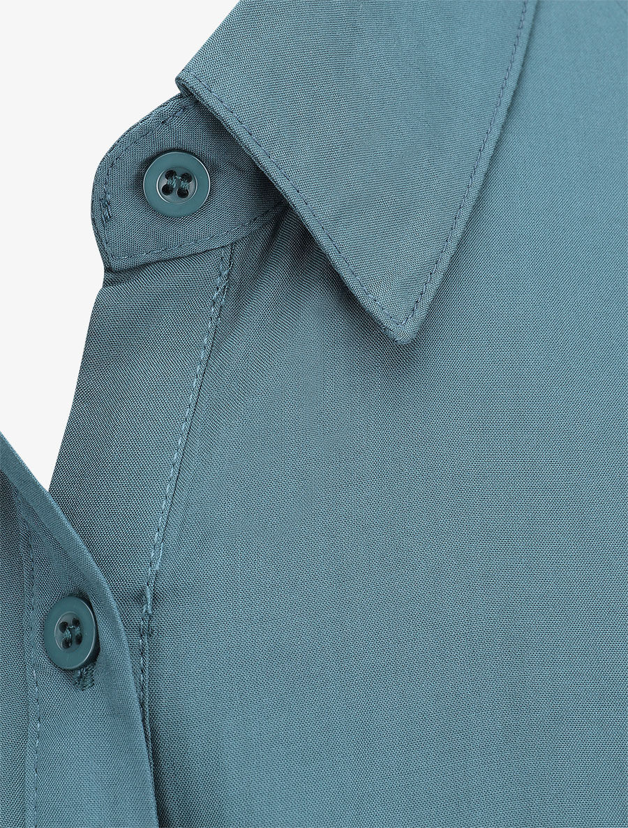 Effen overhemd met knoopsluiting - Blauwgroen - Image 3