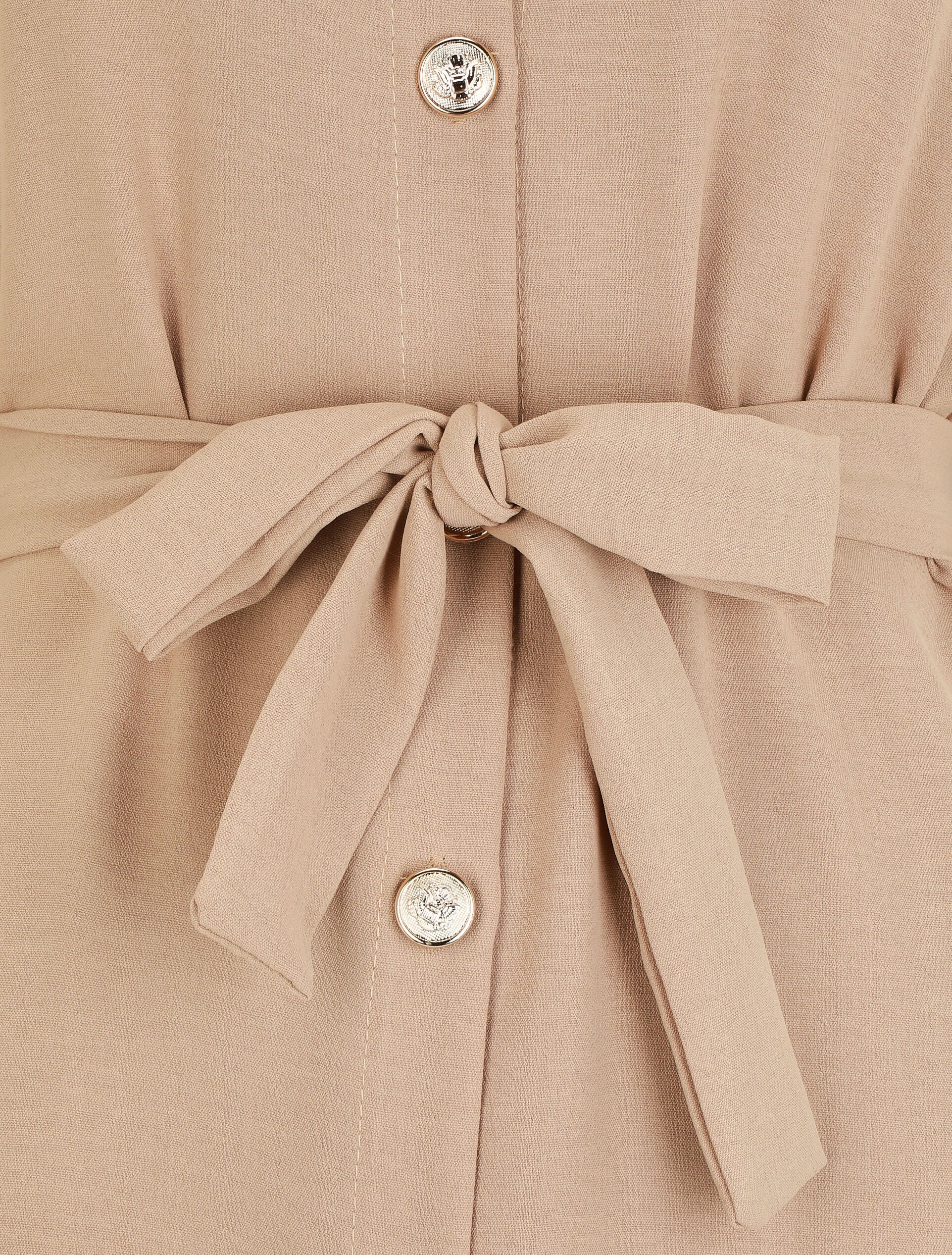 Effen overhemdjurk met lange mouwen - Beige - Image 3