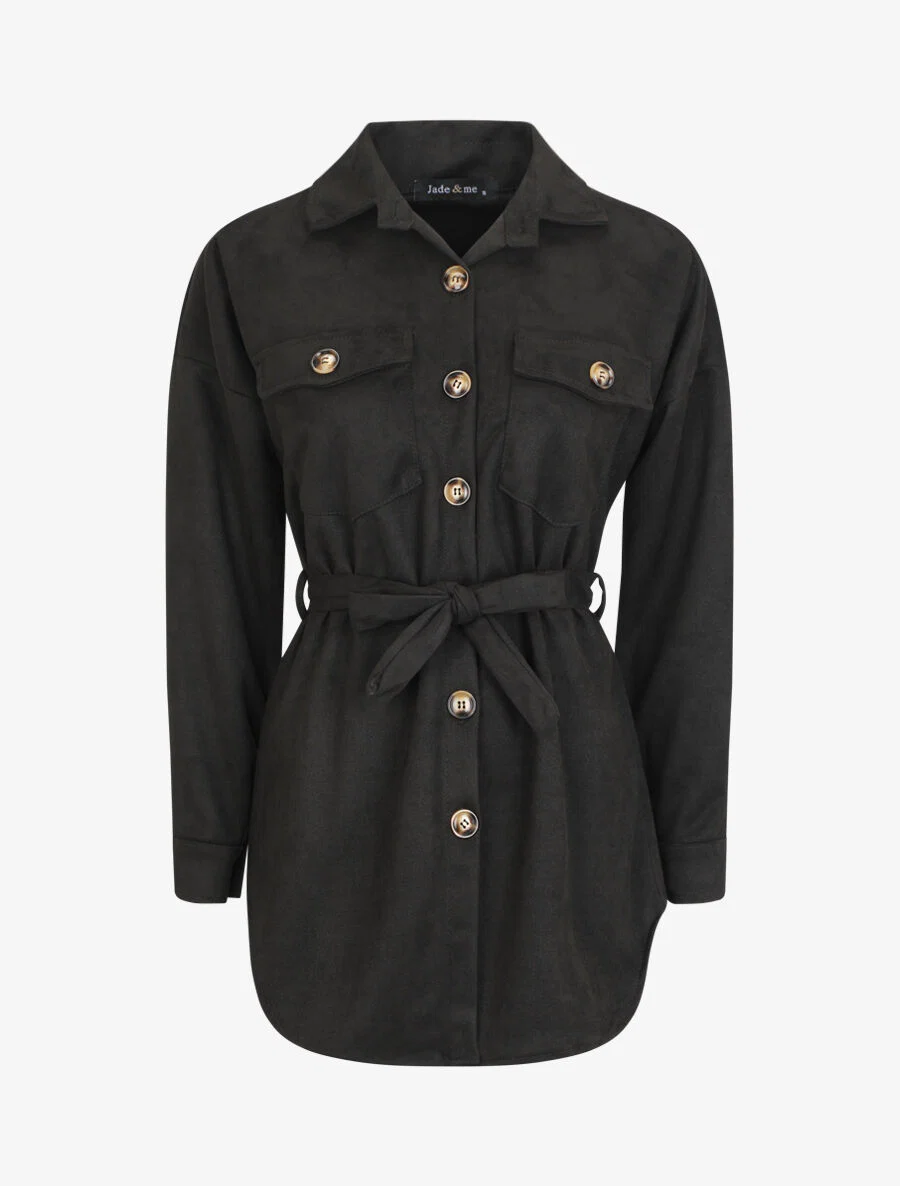Effen overshirt van kunstsuède - Zwart