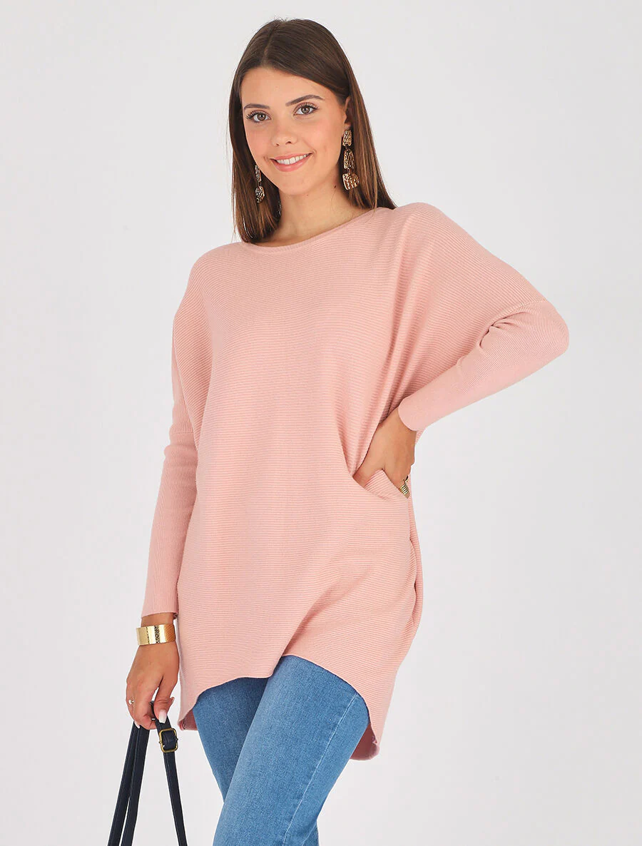 Effen oversized geribde trui - Roze - Image 4