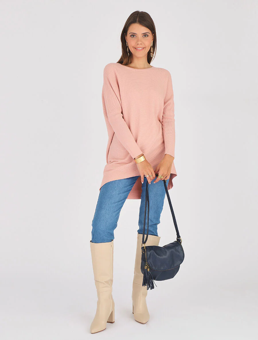 Effen oversized geribde trui - Roze - Image 5