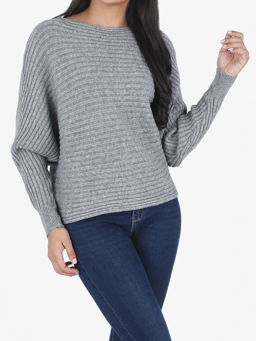 Effen oversized trui met vleermuismouwen - Grijs - Image 4