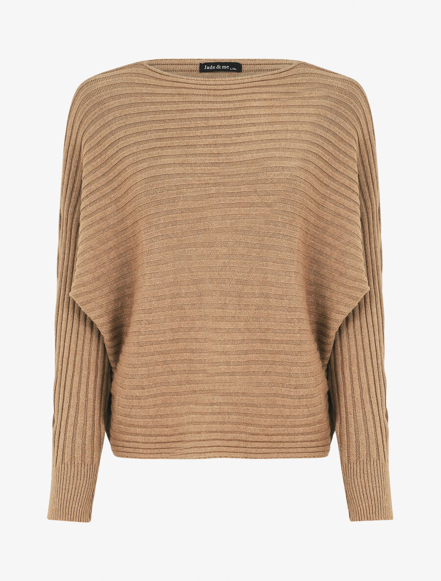 Effen oversized trui met vleermuismouwen - Kameel