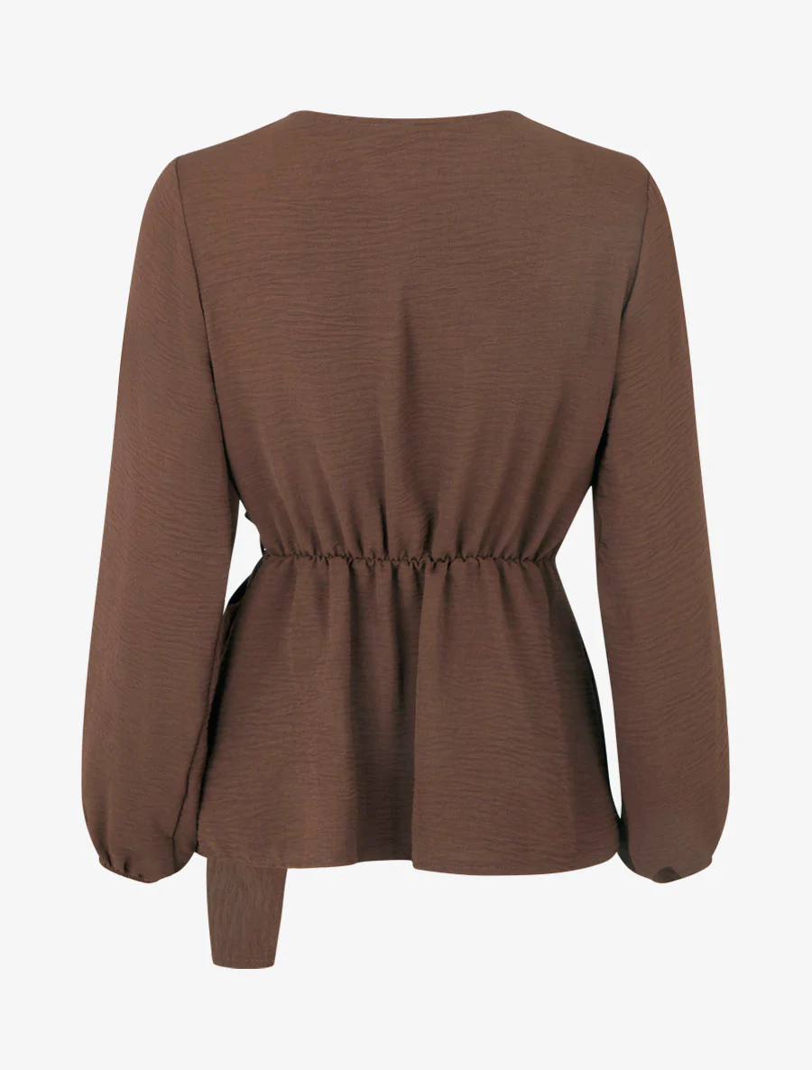 Effen overslagblouse met cache-coeur kraag. - Bruin - Image 2