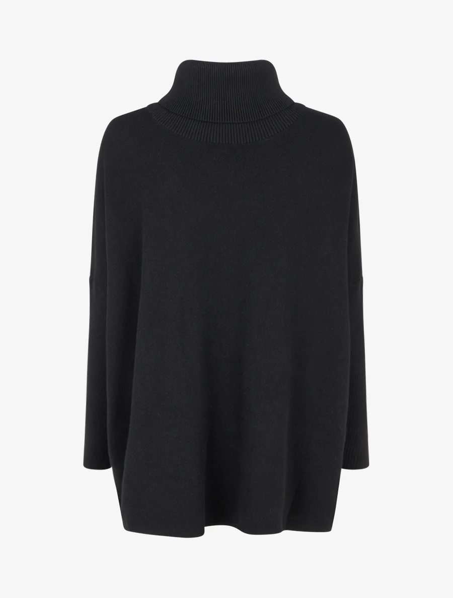 Effen poncho met coltrui - Zwart - Image 2