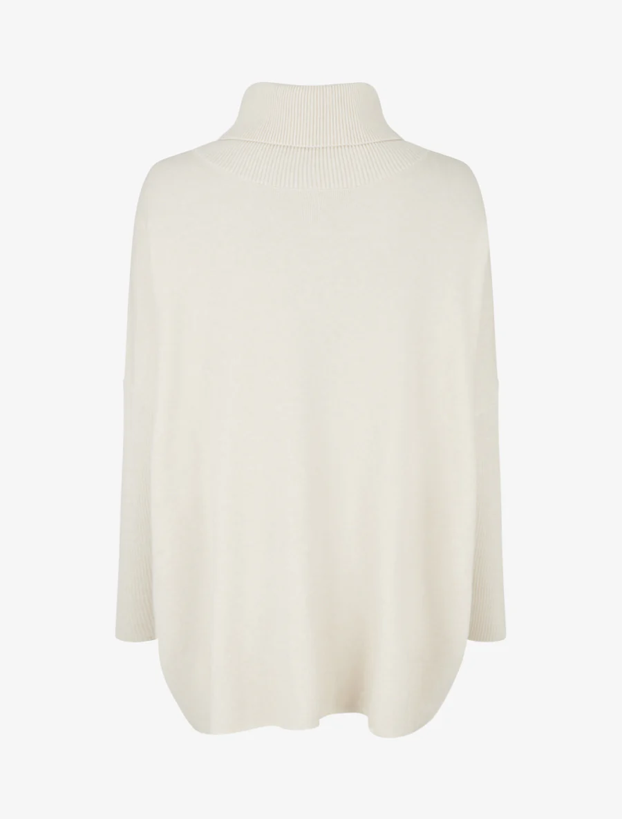 Effen poncho met coltrui - Ecru - Image 2