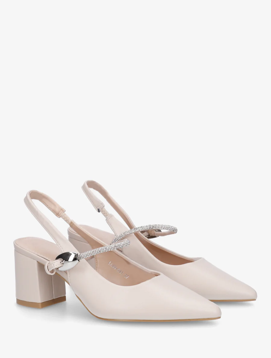 Effen pumps met een bandje met strassteentjes - Beige - Image 4