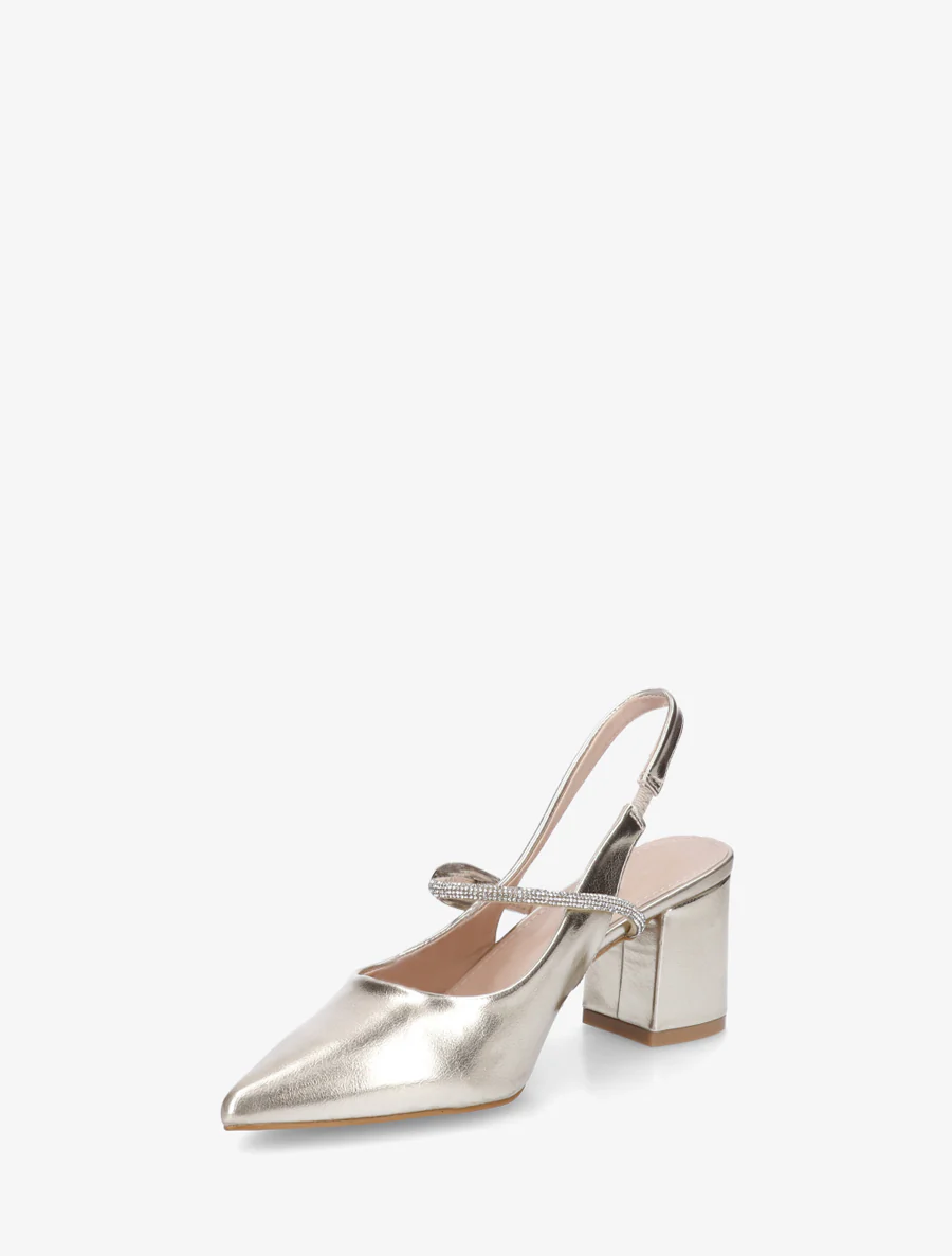 Effen pumps met een bandje met strassteentjes - Goud - Image 3