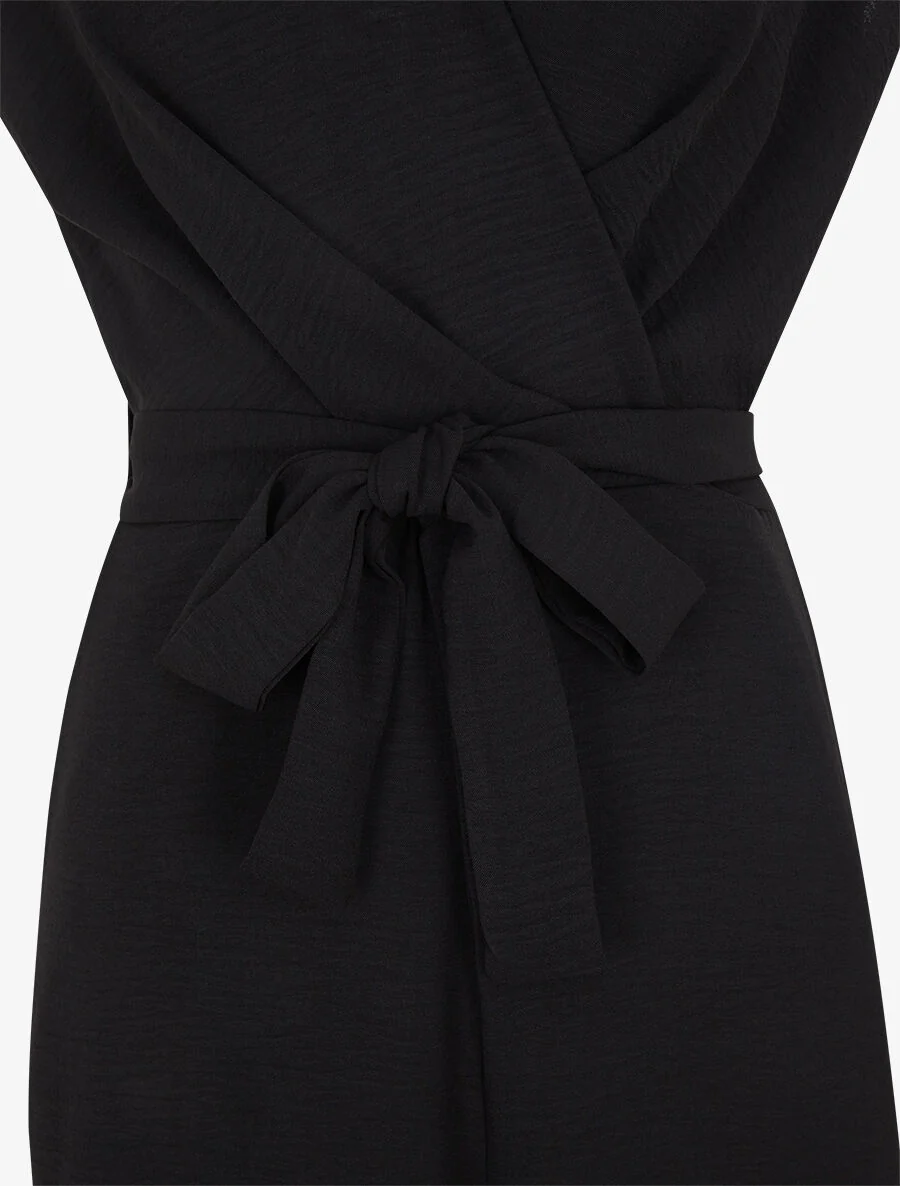 Effen recht gesneden mouwloze jumpsuit - Zwart - Image 3