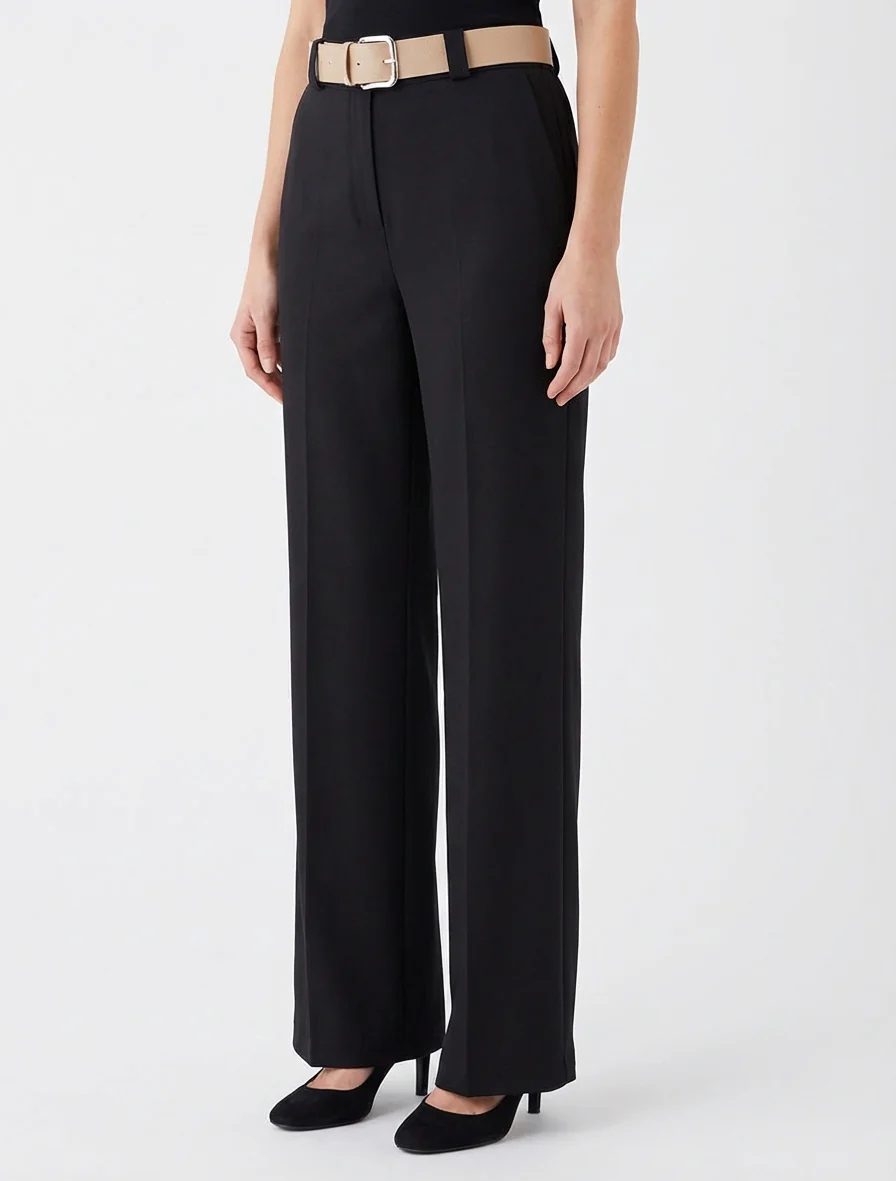 Effen rechte elastische broek - Zwart - Image 4