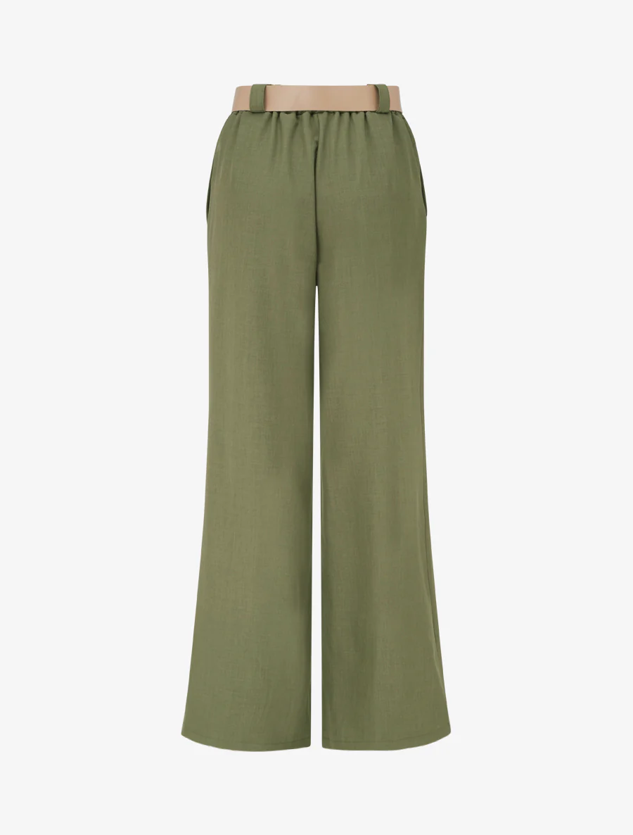 Effen rechte elastische broek - Kaki - Image 2