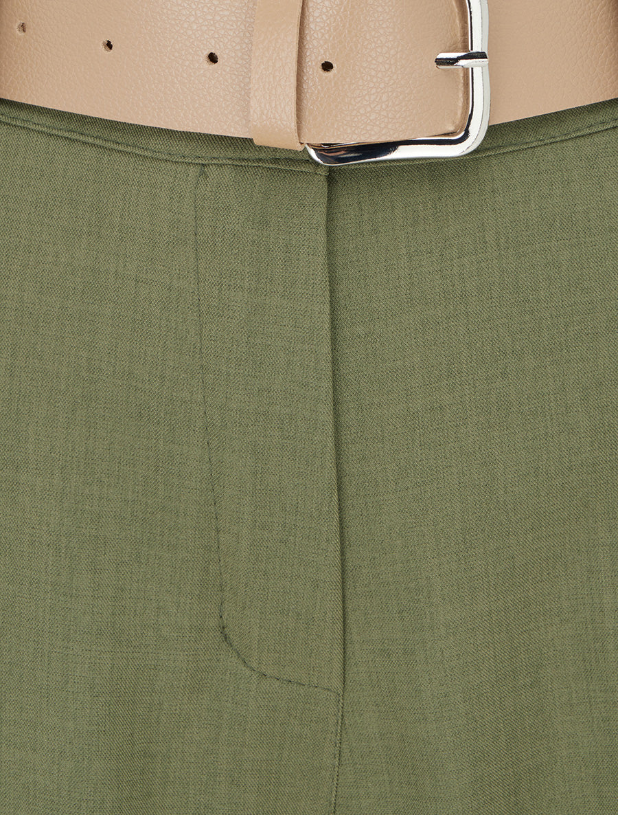 Effen rechte elastische broek - Kaki - Image 3