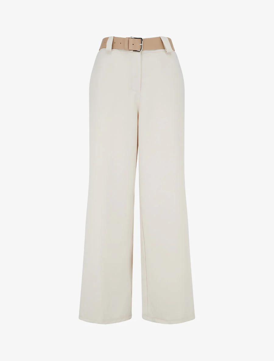 Effen rechte elastische broek - Beige
