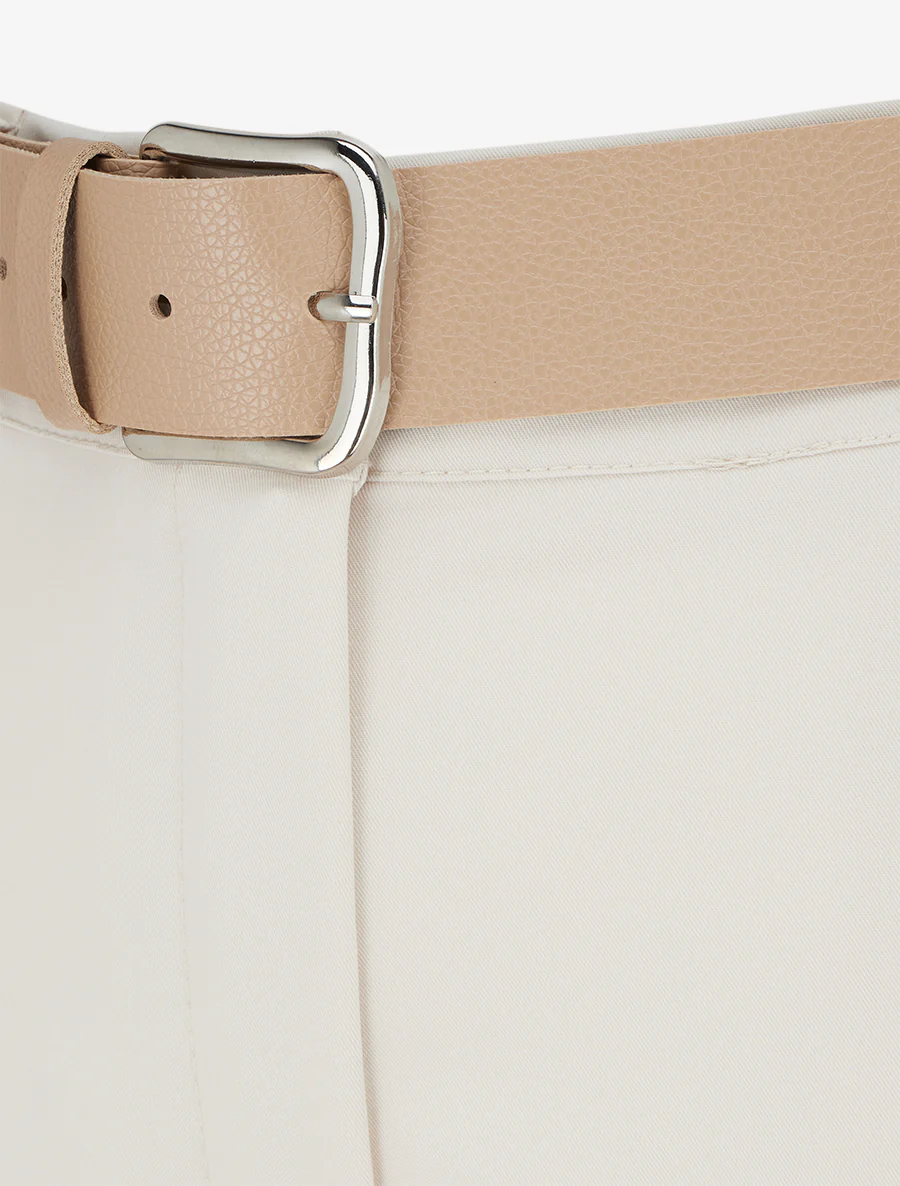 Effen rechte elastische broek - Beige - Image 3