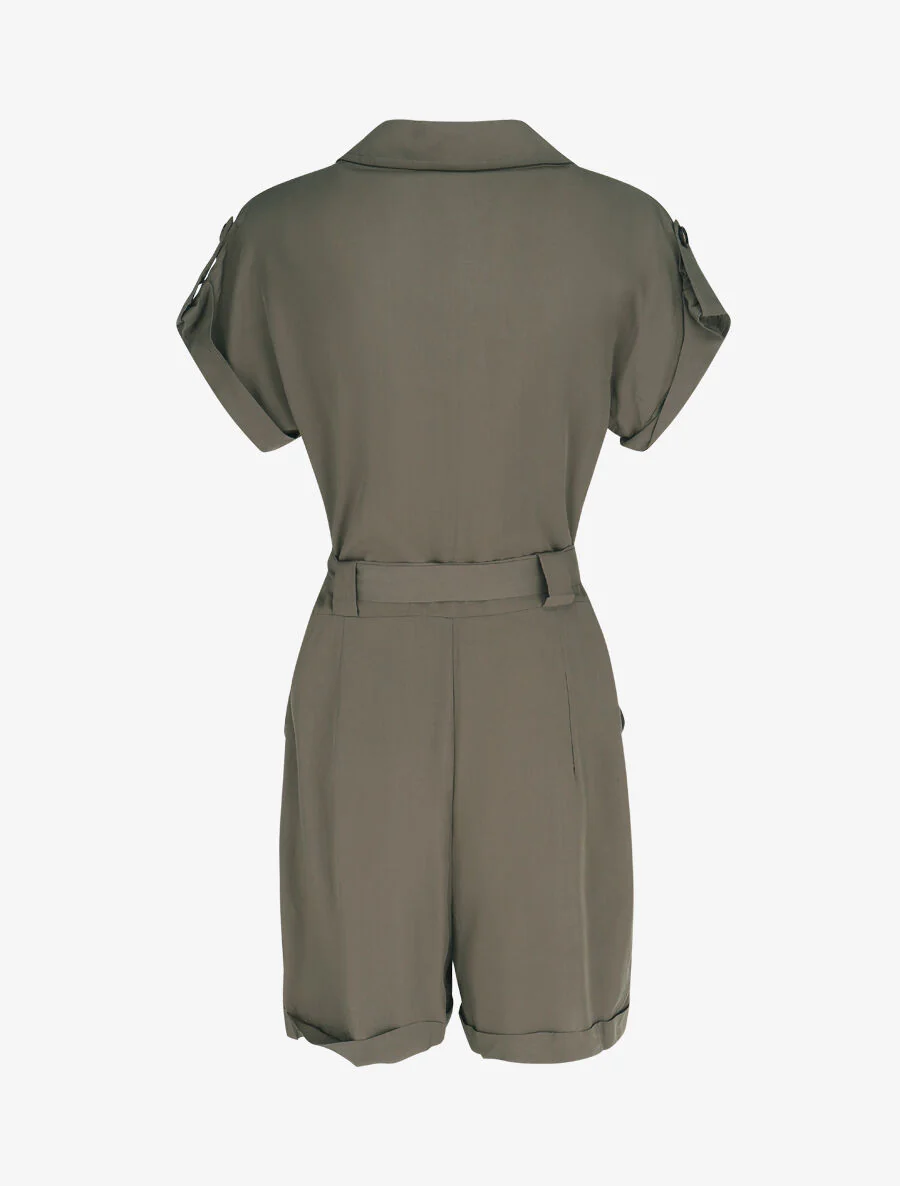 Effen rechte jumpsuit met korte mouwen - Kakigroen - Image 2