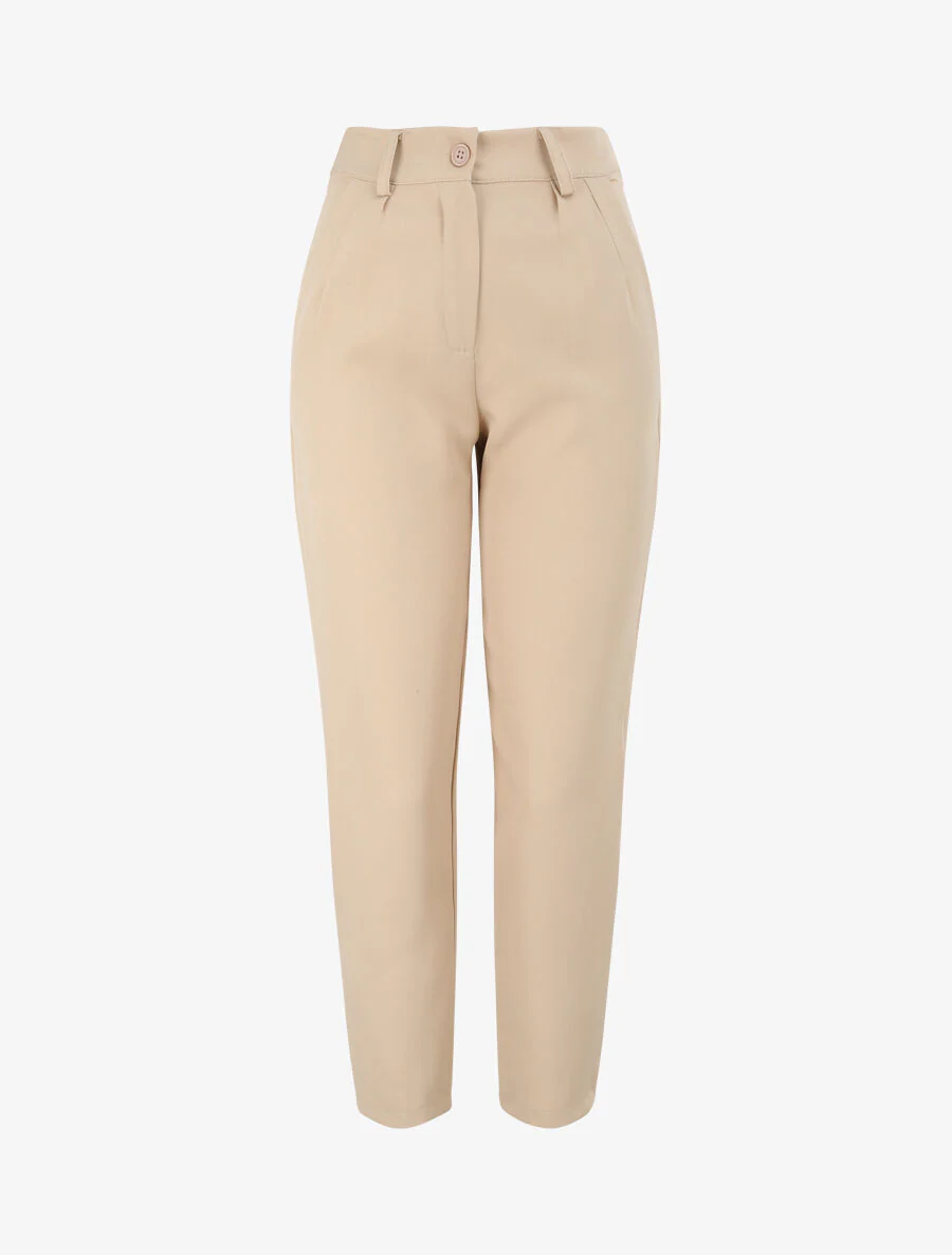 Effen rechte pasvorm losse broek - Beige