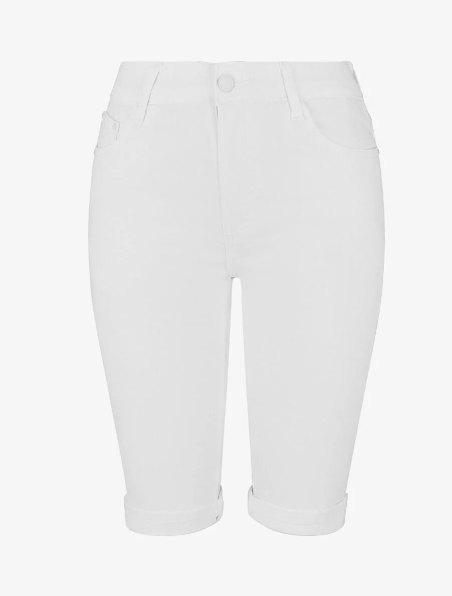Effen rechte push-up short met zomen - wit