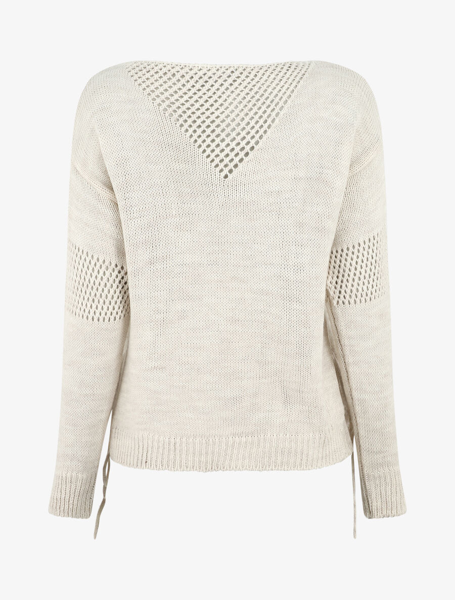 Effen rechte trui met bandjes - Beige - Image 2
