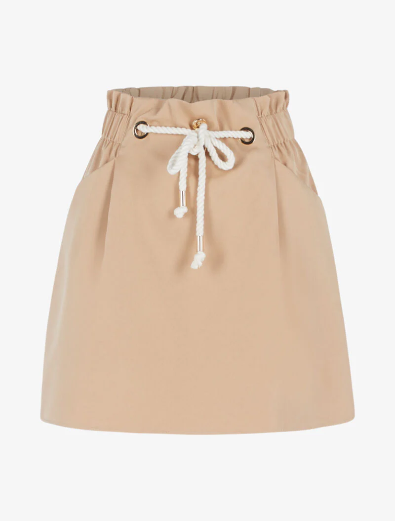Effen rok met decoratief koord - beige