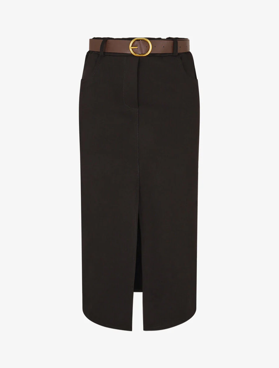 Effen rok met split en elastische tailleband - zwart