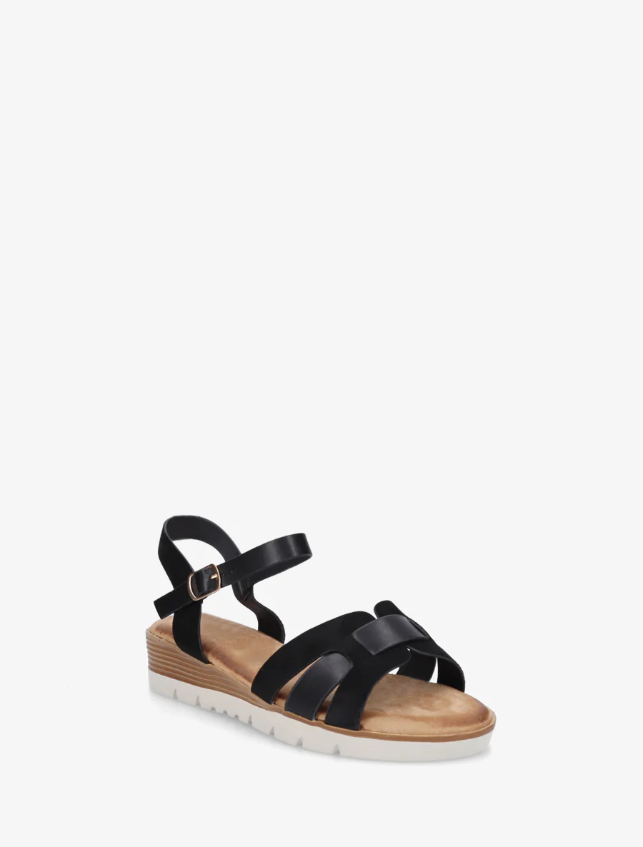 Effen sandalen met twee materialen - Zwart - Image 2