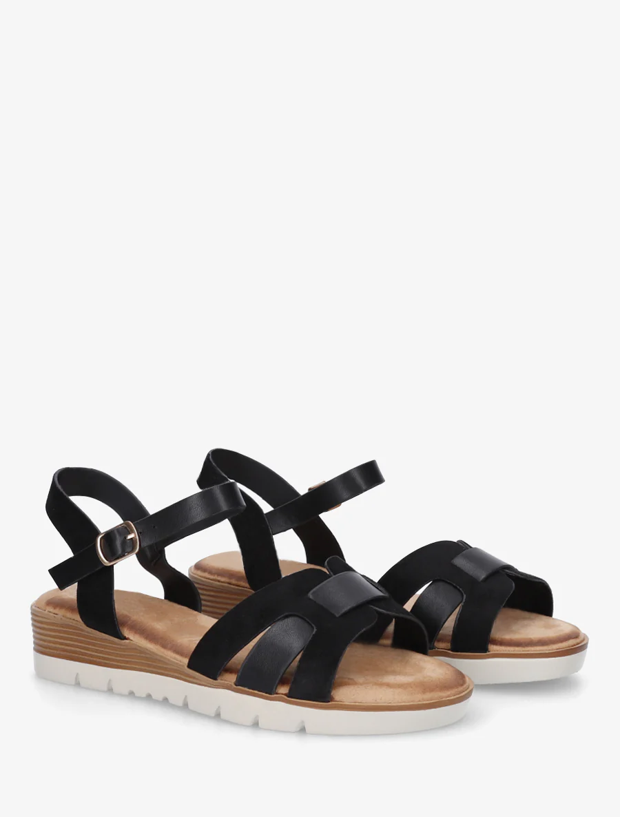 Effen sandalen met twee materialen - Zwart - Image 4