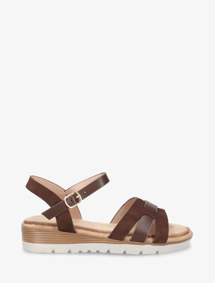 Effen sandalen met twee materialen - Bruin