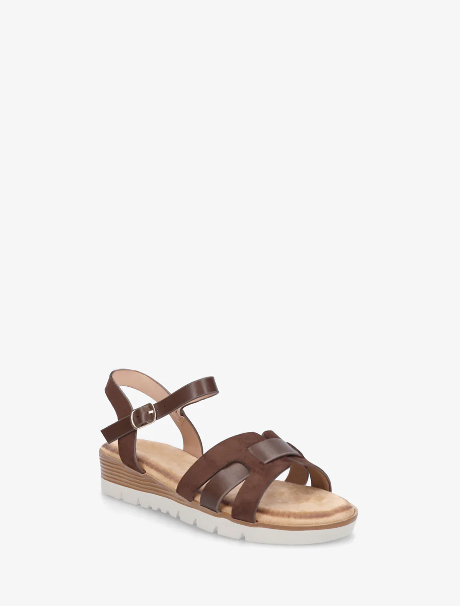 Effen sandalen met twee materialen - Bruin - Image 2