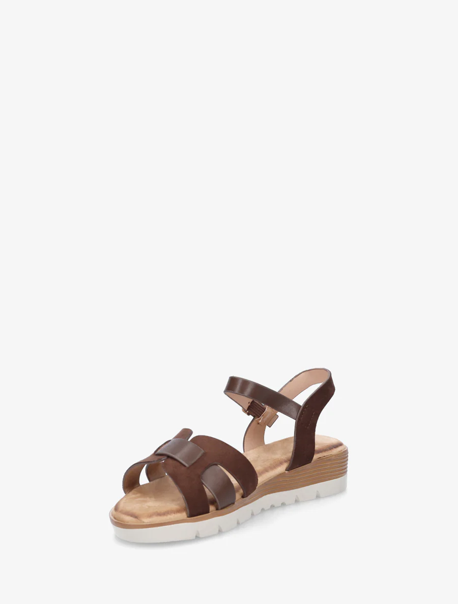 Effen sandalen met twee materialen - Bruin - Image 3