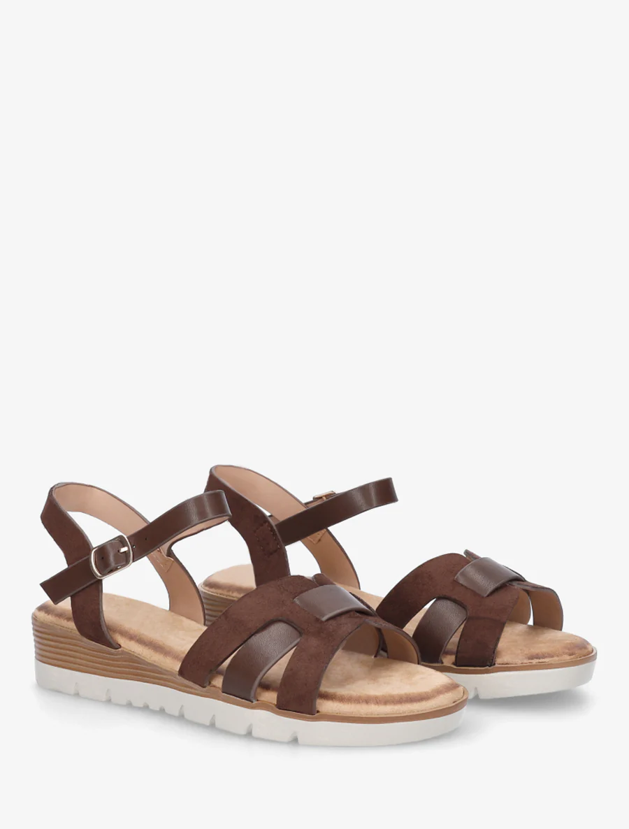 Effen sandalen met twee materialen - Bruin - Image 4