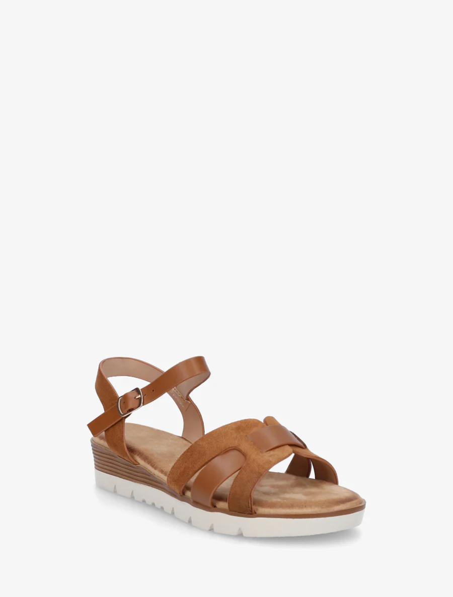 Effen sandalen met twee materialen - Kameel - Image 2