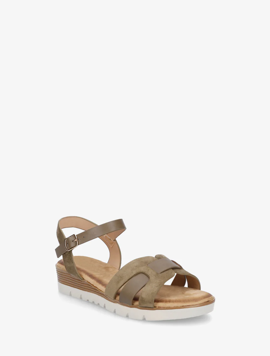 Effen sandalen met twee materialen - Kaki - Image 2