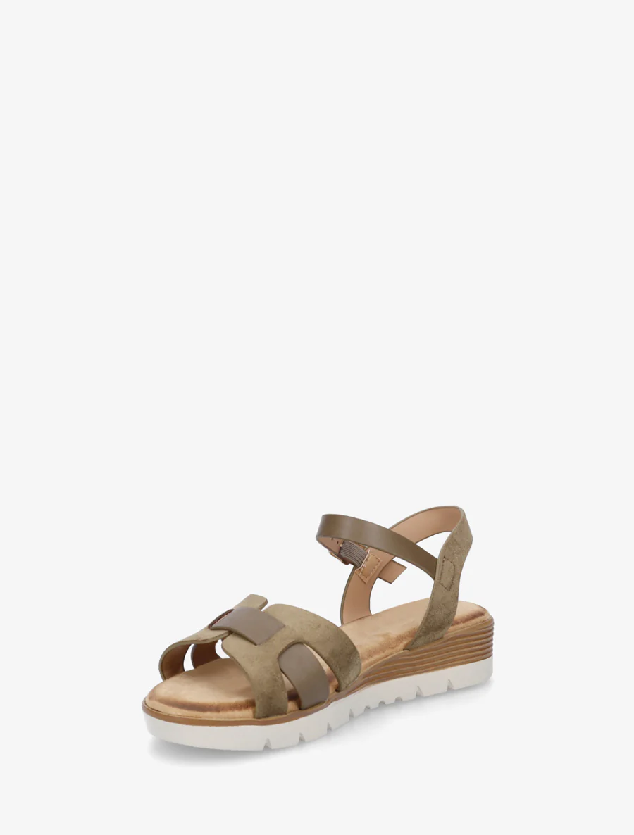 Effen sandalen met twee materialen - Kaki - Image 3