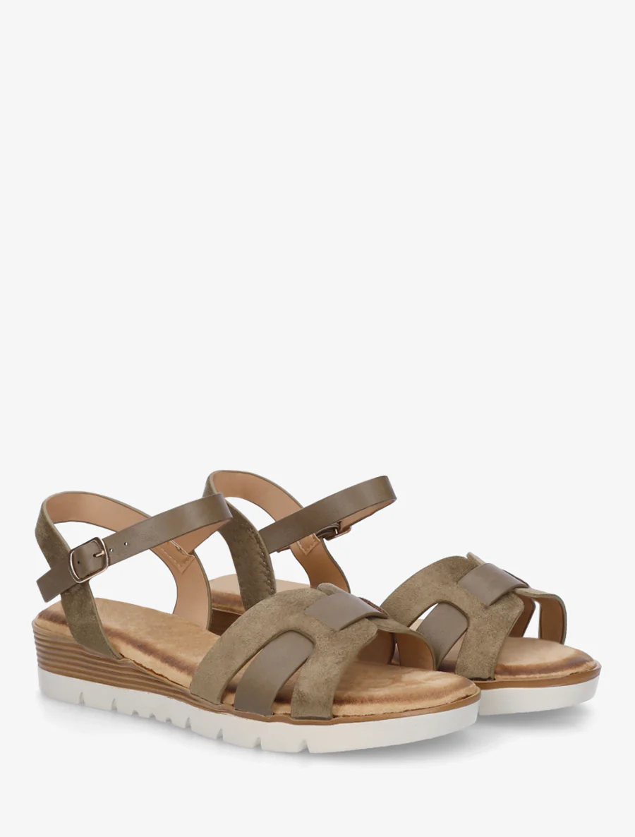 Effen sandalen met twee materialen - Kaki - Image 4