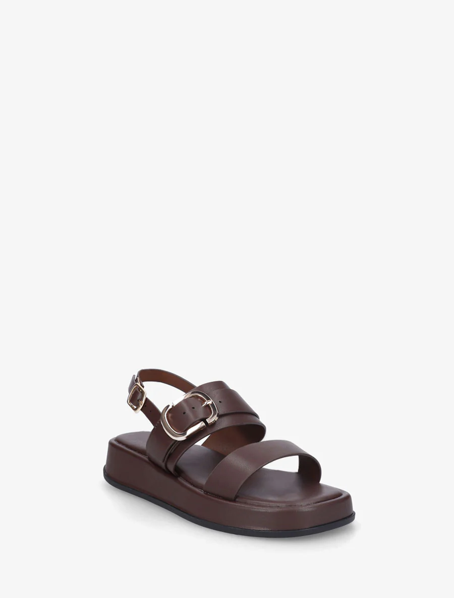 Effen sandalen van imitatieleer met dubbele gespen - Bruin - Image 2