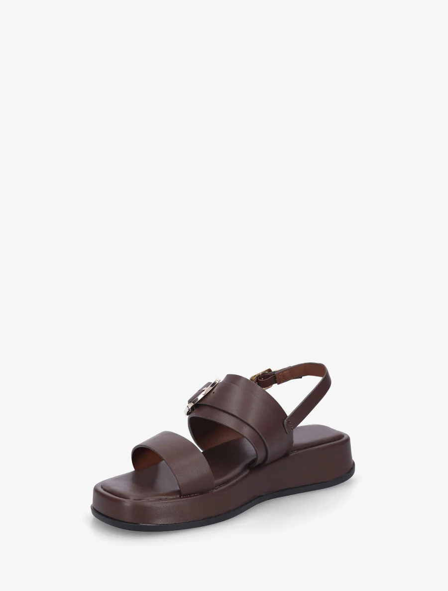 Effen sandalen van imitatieleer met dubbele gespen - Bruin - Image 3