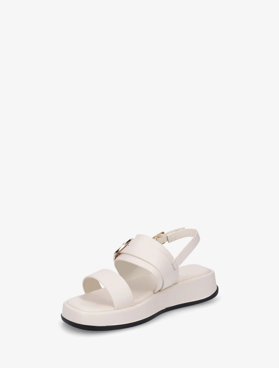 Effen sandalen van imitatieleer met dubbele gespen - Ecru - Image 3