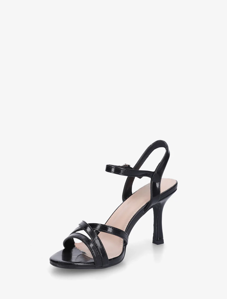 Effen sandalen van imitatieleer met een sleehak. - Zwart - Image 3