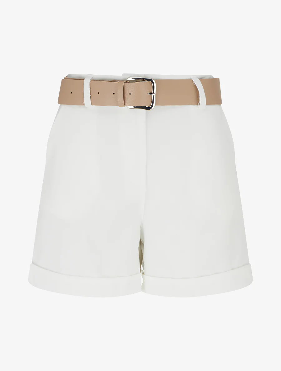 Effen short met ceintuur en zoom - Wit