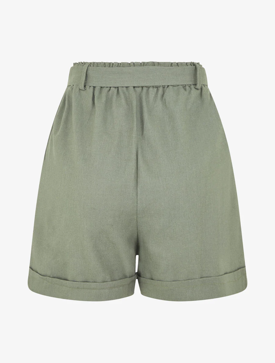 Effen short met omslag - Kakigroen - Image 2