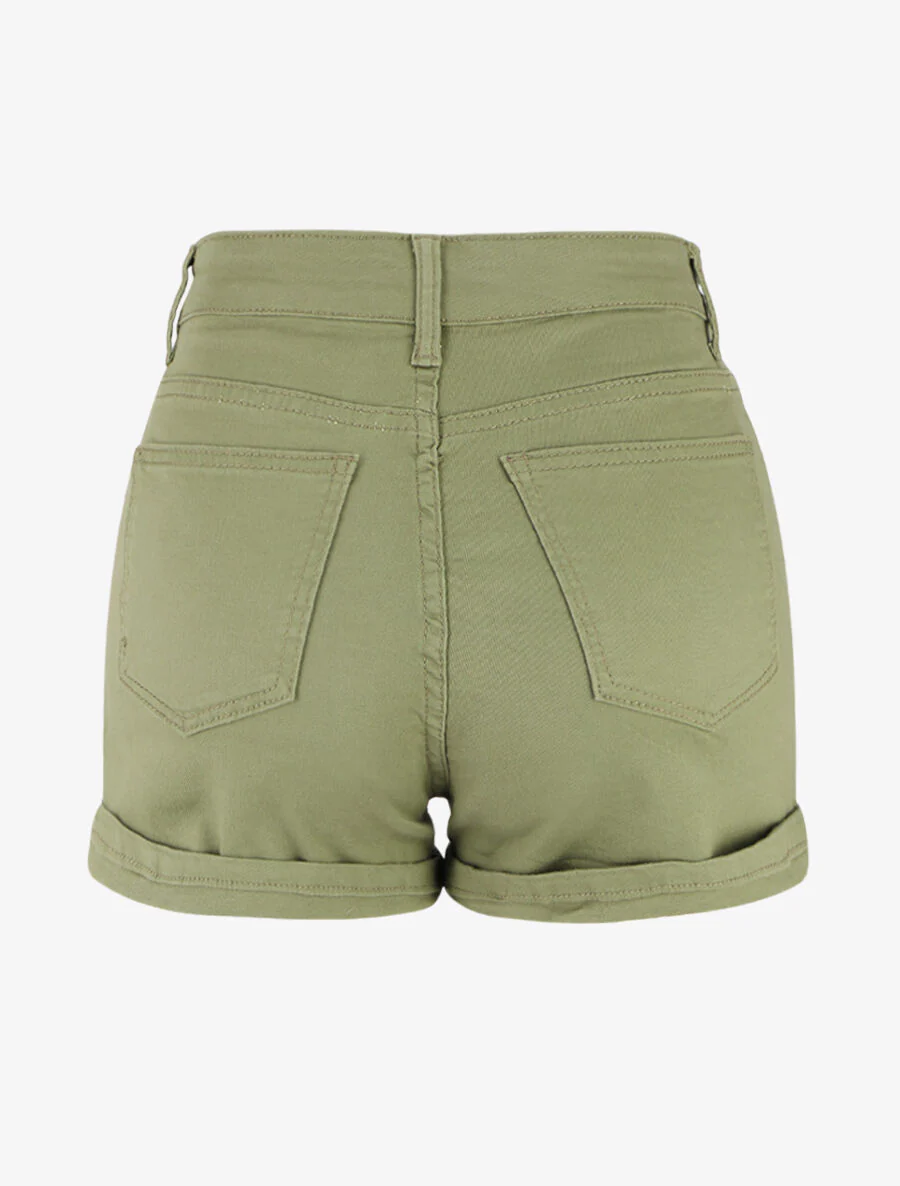 Effen short met rolzomen - Khaki - Image 2