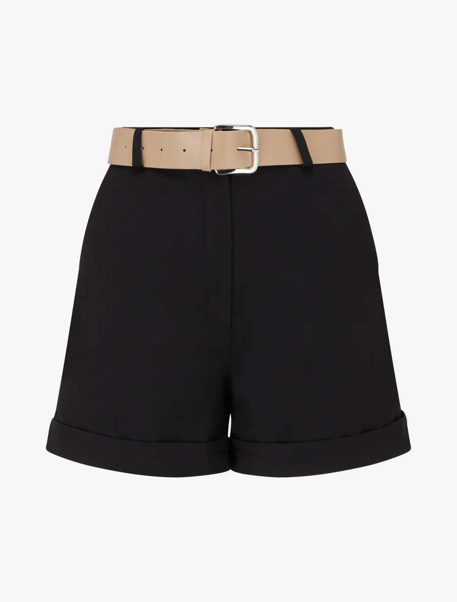 Effen short met zoom en ceintuur - Zwart
