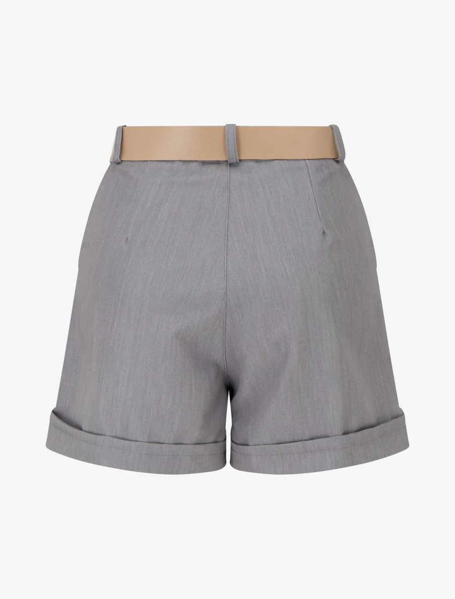 Effen short met zoom en ceintuur - Grijs - Image 2
