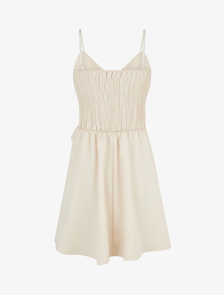 Effen skaterjurk met smalle bandjes - Beige - Image 2