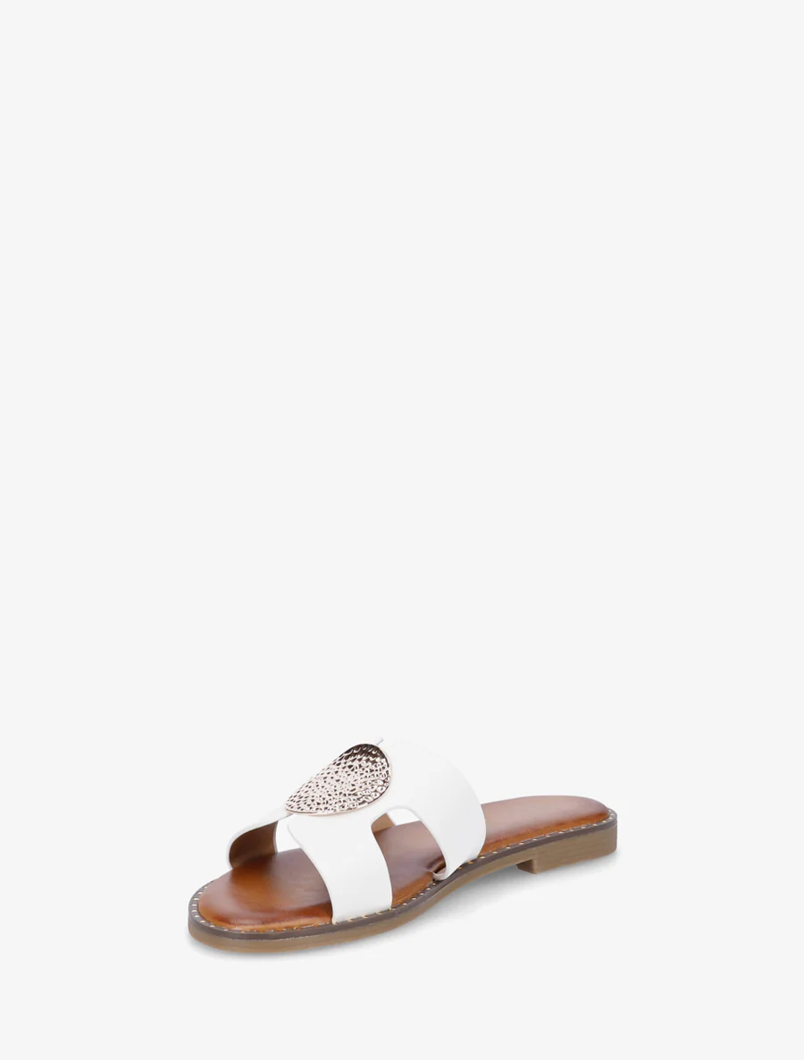 Effen slippers met metalen inzetstuk - Wit - Image 3