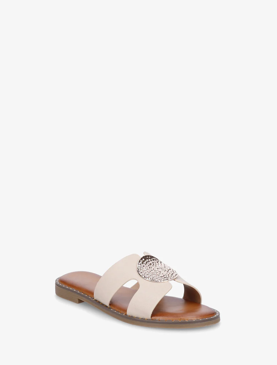 Effen slippers met metalen inzetstuk - Beige - Image 2