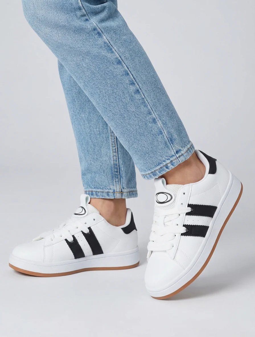 Effen sneakers met contrasterende strepen - Wit - Image 5