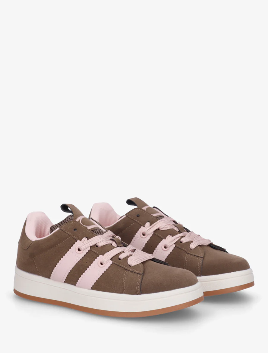 Effen sneakers met contrasterende strepen - Bruin - Image 4